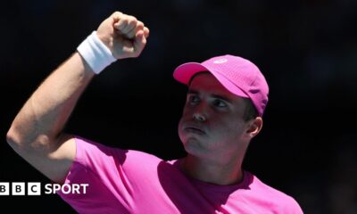 Arthur Fery celebrates his first-round win at the 2026 Australian Open