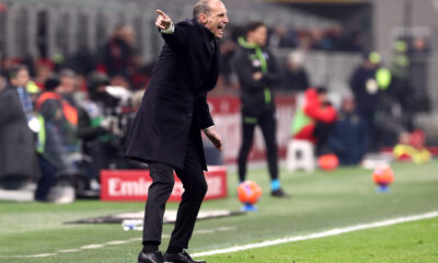 MILAN, ITALY - JANUARY 08: Massimiliano Allegri, Head Coach of AC Milan, gives the team instructions during the Serie A match between AC Milan and Genoa CFC at Giuseppe Meazza Stadium on January 08, 2026 in Milan, Italy. (Photo by Marco Luzzani/Getty Images)