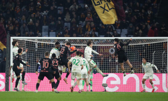 ROME, ITALY - JANUARY 13: Emirhan Ilkhan of Torino FC scores the team's third goal during the Coppa Italia match between AS Roma and Torino FC at Olimpico Stadium on January 13, 2026 in Rome, Italy. (Photo by Paolo Bruno/Getty Images)