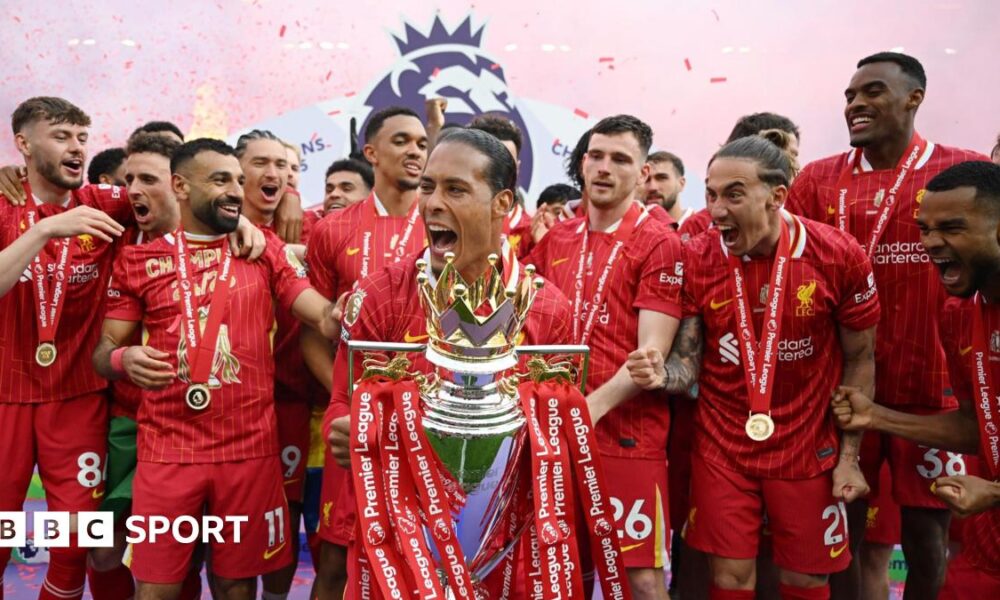 Liverpool celebrate winning the 2024-25 Premier League title