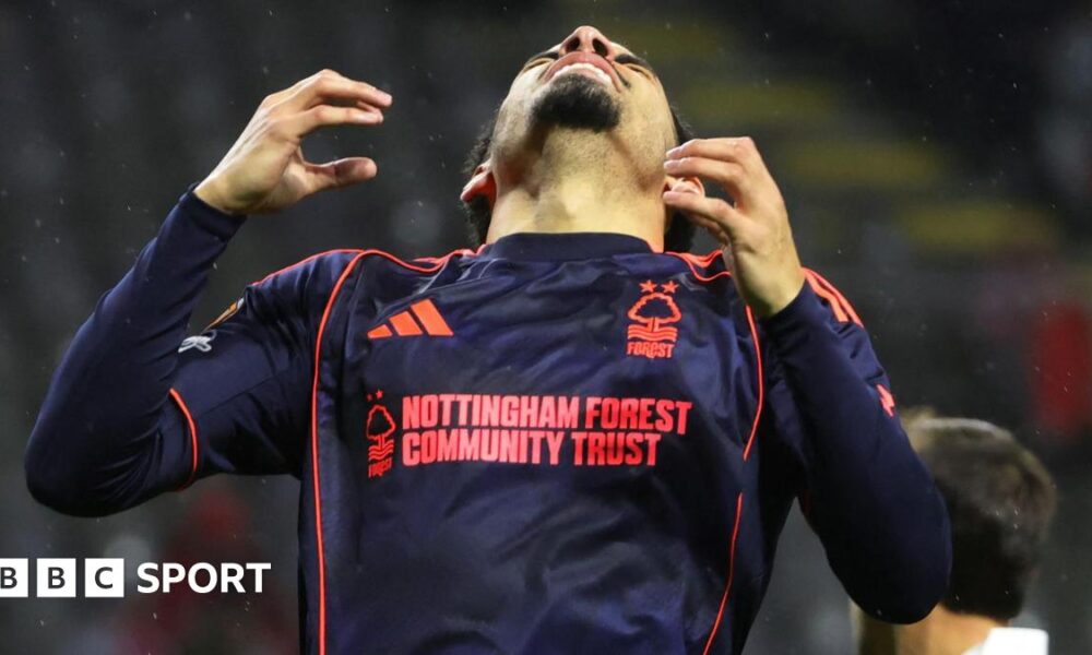 Nottingham Forest's Morgan Gibbs-White reacts to missing a penalty against Braga