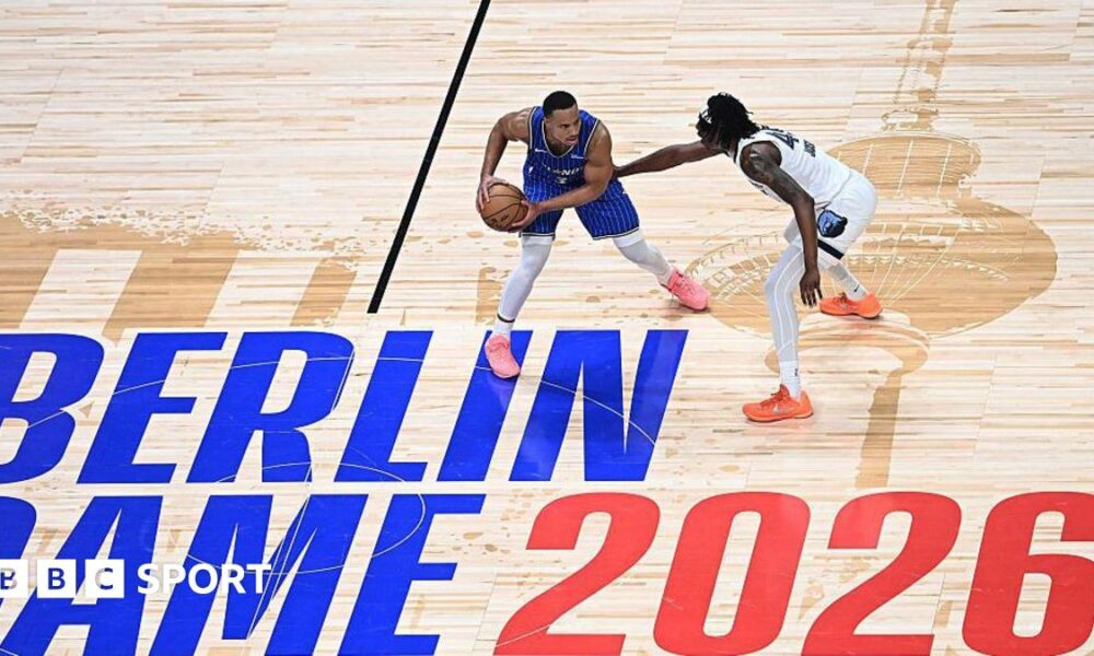 Desmond Bane of the Orlando Magic handles the ball during the game against the Memphis Grizzlies as part of the 2026 NBA Berlin Game
