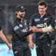 New Zealand players celebrate after winning the third one-day international against India to clinch the series