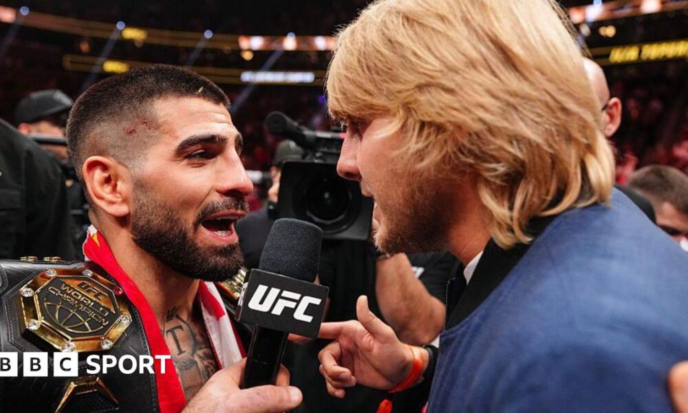 Ilia Topuria and Paddy Pimblett square up in the octagon