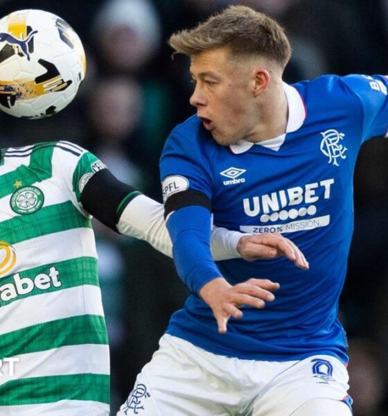 Celtic midfielder Luke McCowan and Rangers midfielder Connor Barron