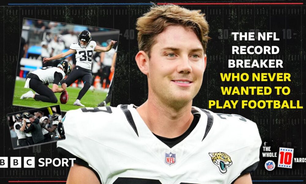 Cam Little reacting after beating Jacksonville's win at the Denver Broncos