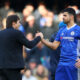 LONDON, ENGLAND - FEBRUARY 04: Antonio Conte, manager of Chelsea shakes hands with Diego Costa of Chelsea after the Premier League match between Chelsea and Arsenal at Stamford Bridge on February 4, 2017 in London, England. (Photo by Clive Rose/Getty Images)