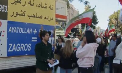 Moment truck ploughs into crowd of Iranian protesters in LA before cops drag driver away