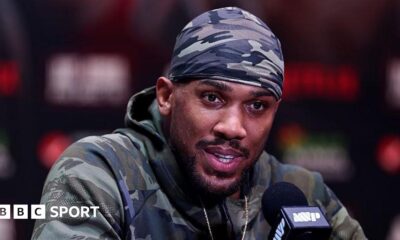 Anthony Joshua speaking during a news conference before his fight against Jake Paul