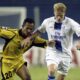 Damien Duff, pictured on the right, in action for Chelsea against Malaysia