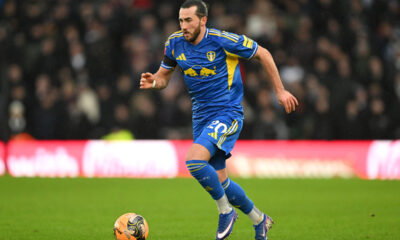DERBY, ENGLAND - JANUARY 11: Jack Harrison of Leeds United runs with the ball during the Emirates FA Cup Third Round match between Derby County and Leeds United on January 11, 2026 in Derby, England. (Photo by Shaun Botterill/Getty Images)