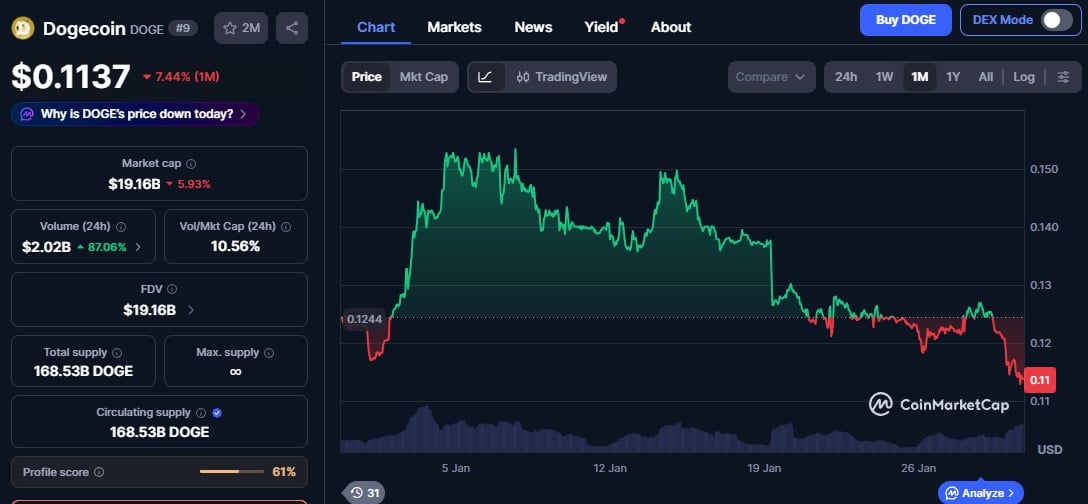 Dogecoin Price Graph via CoinMarketCap