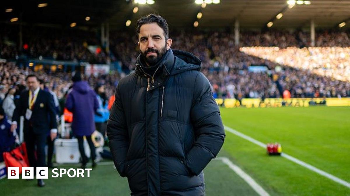 Manchester United head coach Ruben Amorim in a dark winter coat on the touchline before the 1-1 draw with Leeds