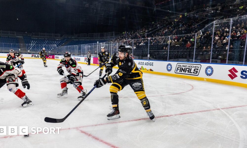 Ice hockey taking place at a test event at the Santagiulia Arena, which will be used during the Winter Olympics in Italy