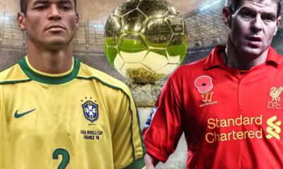 Steven Gerrard (Liverpool) & Cafu (Brazil) with Ballon d'Or