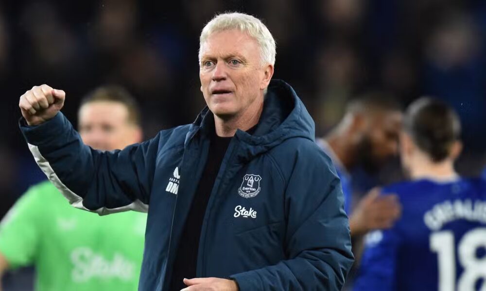 Everton manager David Moyes celebrates after the match