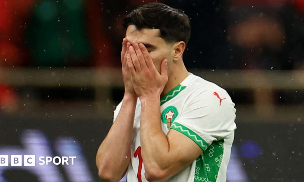 Morocco's Brahim Diaz looks dejected after missing a penalty in the Africa Cup of Nations final against Sengal.