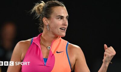 Aryna Sabalenka celebrates victory