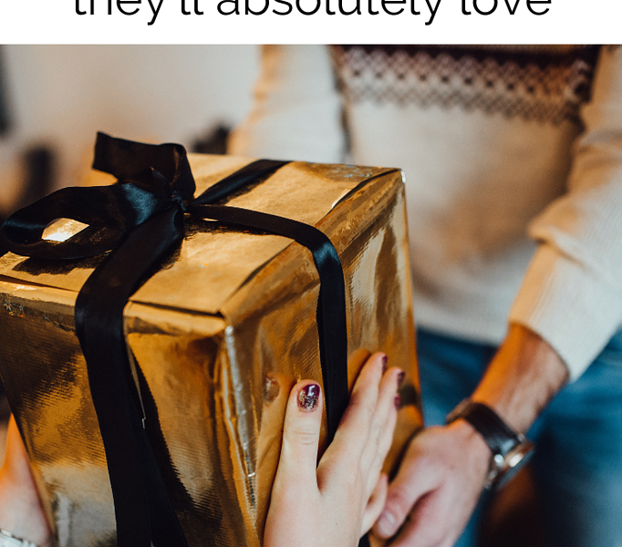 Header graphic for gifts for boyfriend's parents article with photo of someone holding a wrapped package