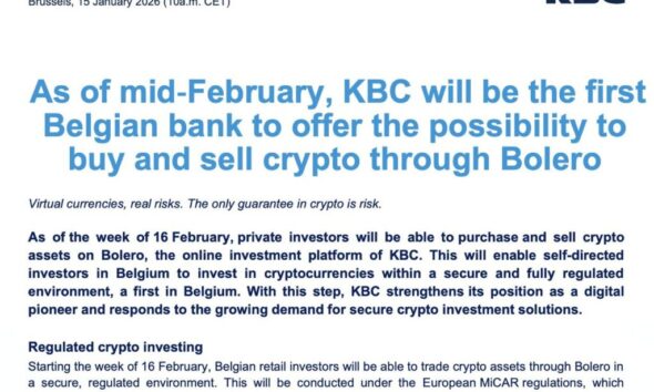 Belgium’s KBC Bank Makes History With First-Ever Bitcoin and Ether Trading Under MiCA