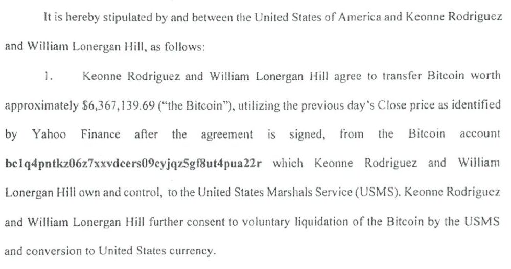 DOJ Sells 57 Bitcoin - Court Document