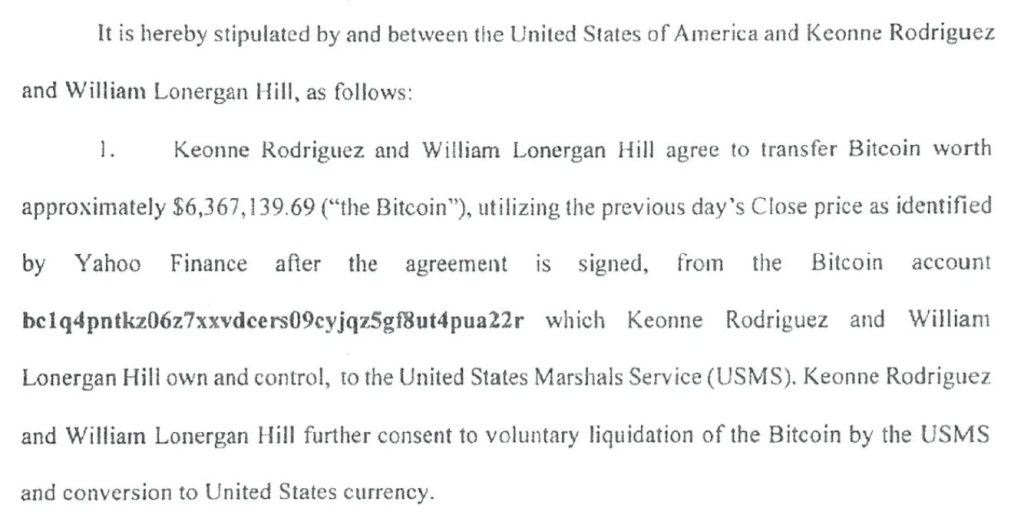 DOJ Sells 57 Bitcoin - Court Document