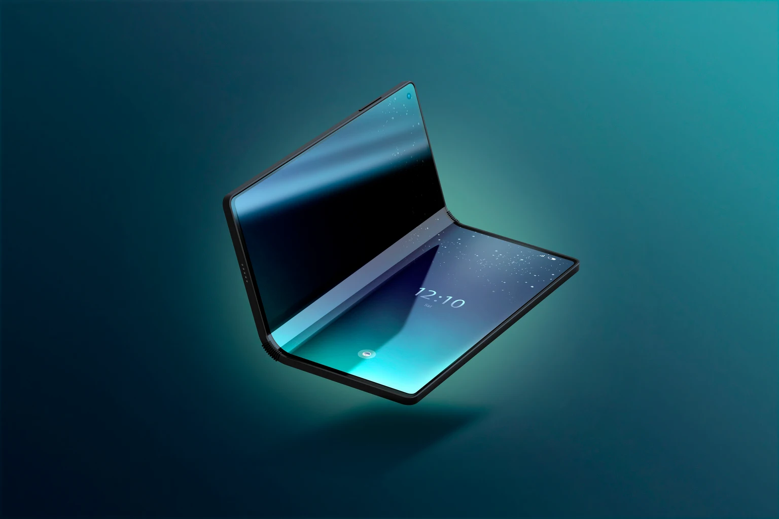 Turned on flexible book phone display opened mockup, colored background