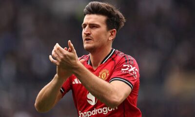 Harry Maguire applauding the Man United fans