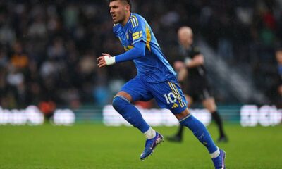 Joel Piroe of Leeds United during the Emirates FA Cup Third Round match between Derby County and Leeds United