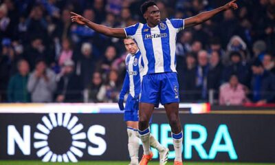 Samu Aghehowa of FC Porto celebrates after scoring his team's second goal during the Primeira Liga match between FC Porto and AVS at Estadio do Dragao.