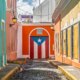 Colorful Street in Old San Juan, Puerto Rico, with Puerto Rican Flag Door