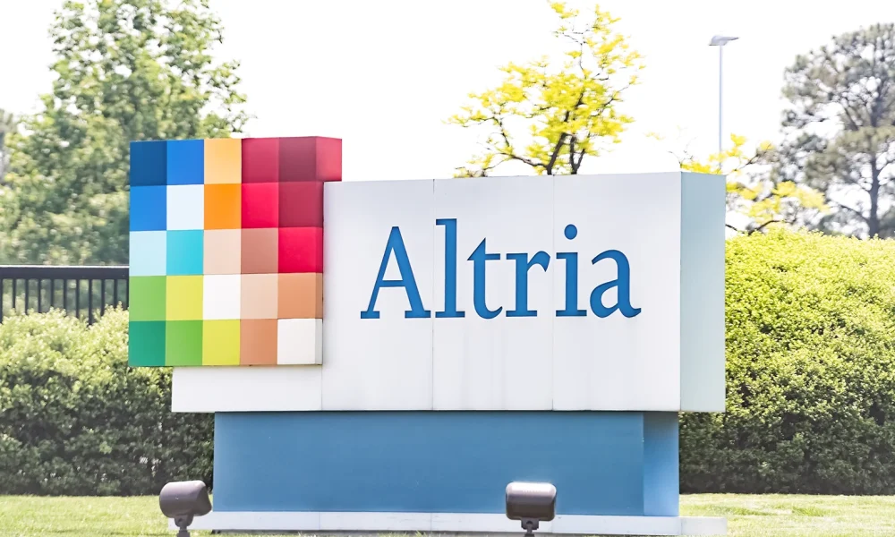 Altria office sign in Virginia capital city tobacco business closeup by road street, parent company of Philip Morris