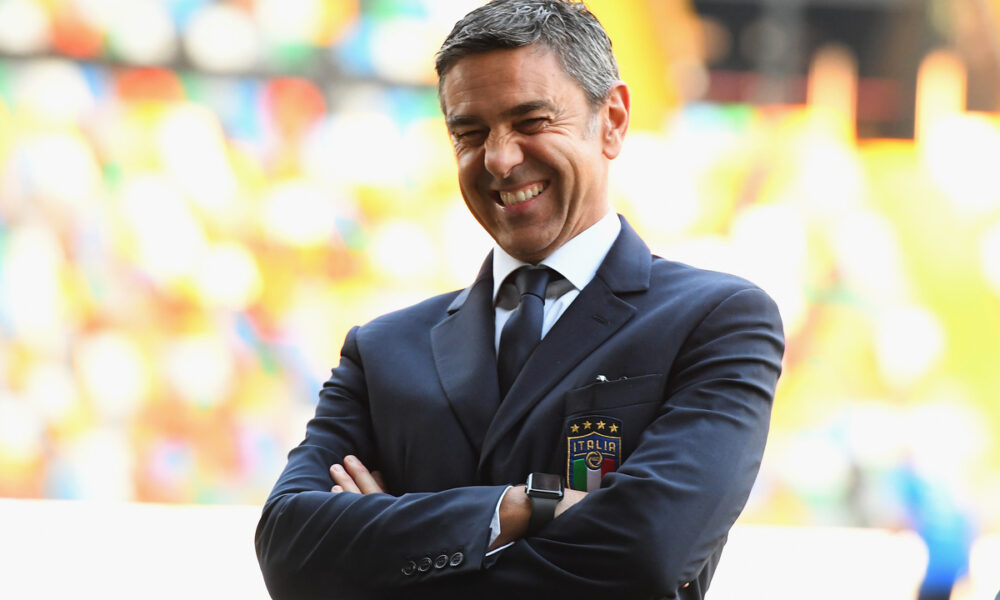 Former Milan defender Alessandro Costacurta, Commissioner of FIGC looks on before the International Friendly match between Italy U21 and Belgium U21 at Friuli Stadium on October 11, 2018 in Udine, Italy. (Photo by Alessandro Sabattini/Getty Images)