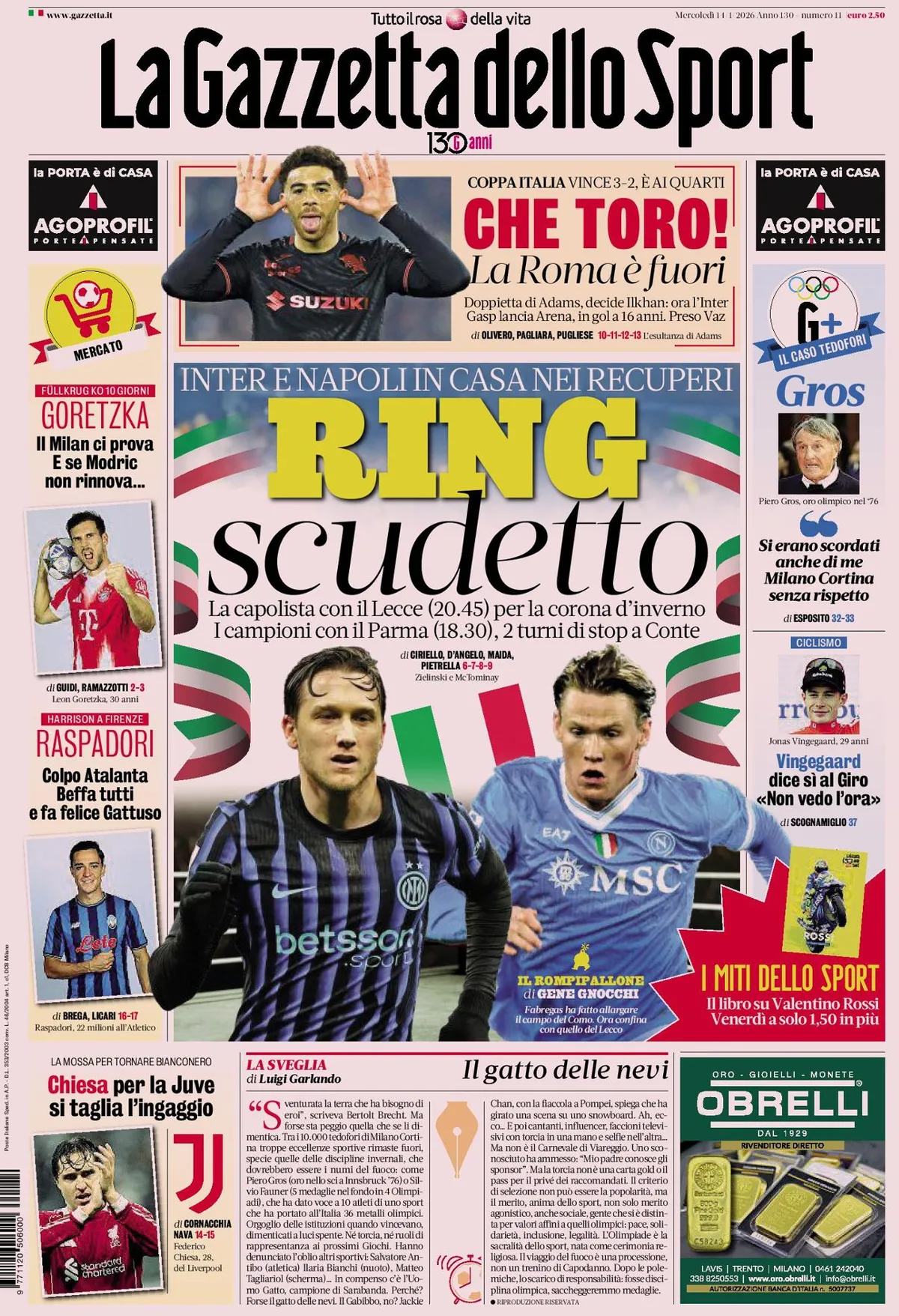 Today's Papers - Step on Scudetto, Torino shock AS Roma