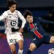 Lille's Ayyoub Bouaddi in action with Paris St Germain's Lee Kang-in