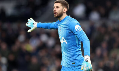 Guglielmo Vicario of Tottenham Hotspur during the Premier League match between Tottenham Hotspur and West Ham United at Tottenham Hotspur Stadium on...