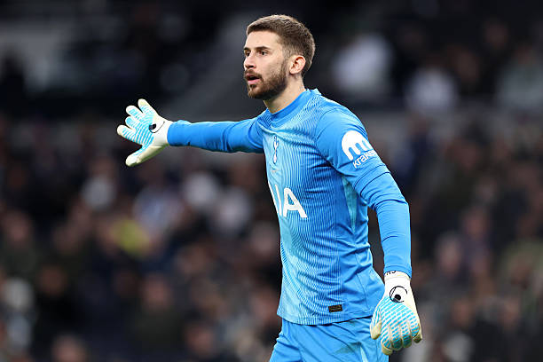 Guglielmo Vicario of Tottenham Hotspur during the Premier League match between Tottenham Hotspur and West Ham United at Tottenham Hotspur Stadium on...