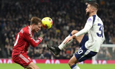 Tottenham Hotspur's Rodrigo Bentancur in action with Liverpool's Alexis Mac Allister