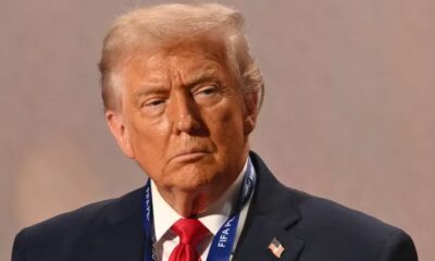 .S. President Donald Trump on stage as he is awarded the FIFA Peace Prize