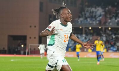 Yan Diomande of Ivory Coast celebrate during a 2025 AFCON Africa Cup of Nations game, Gabon vs Ivory Coast