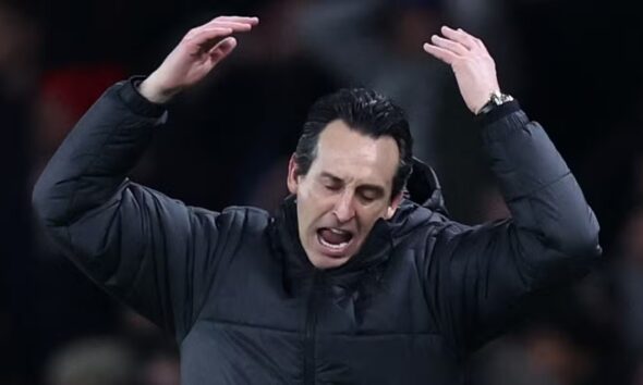 Aston Villa manager Unai Emery throws his hands up