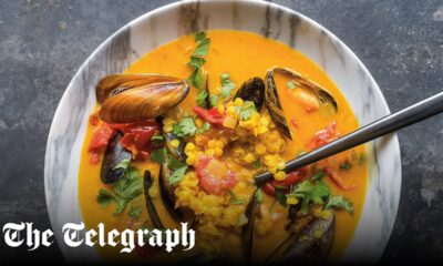 Indian-spiced mussel, coconut and lentil soup