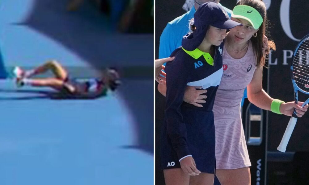 Ball girl collapses at Australia Open with tennis ace hailed after rushing to her aid and helping carry her off court