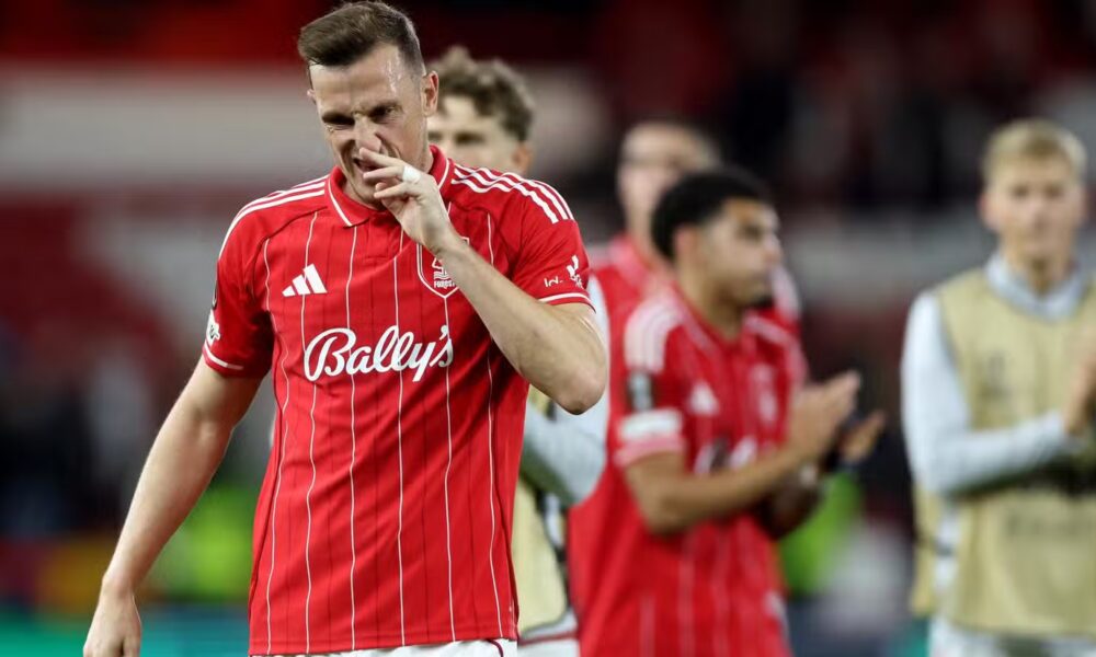 Nottingham Forest's Chris Wood looks dejected after the match