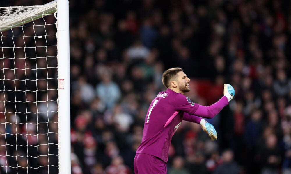 NOTTINGHAM, ENGLAND - DECEMBER 14: Guglielmo Vicario of Tottenham Hotspur during the Premier League match between Nottingham Forest and Tottenham Hotspur at City Ground on December 14, 2025 in Nottingham, England. (Photo by Naomi Baker/Getty Images)