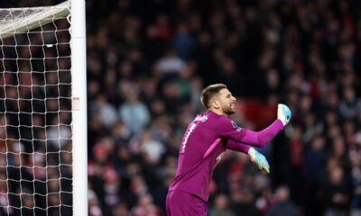 NOTTINGHAM, ENGLAND - DECEMBER 14: Guglielmo Vicario of Tottenham Hotspur during the Premier League match between Nottingham Forest and Tottenham Hotspur at City Ground on December 14, 2025 in Nottingham, England. (Photo by Naomi Baker/Getty Images)