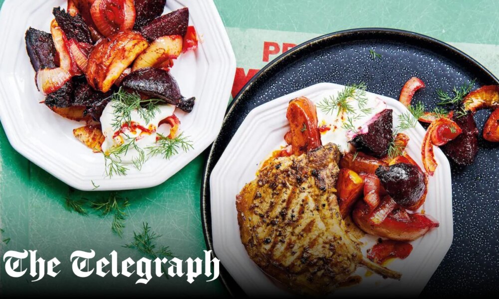 Pork chops with beetroot, apples, caraway and paprika recipe