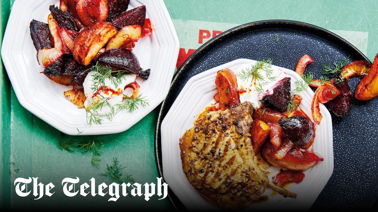 Pork chops with beetroot, apples, caraway and paprika recipe