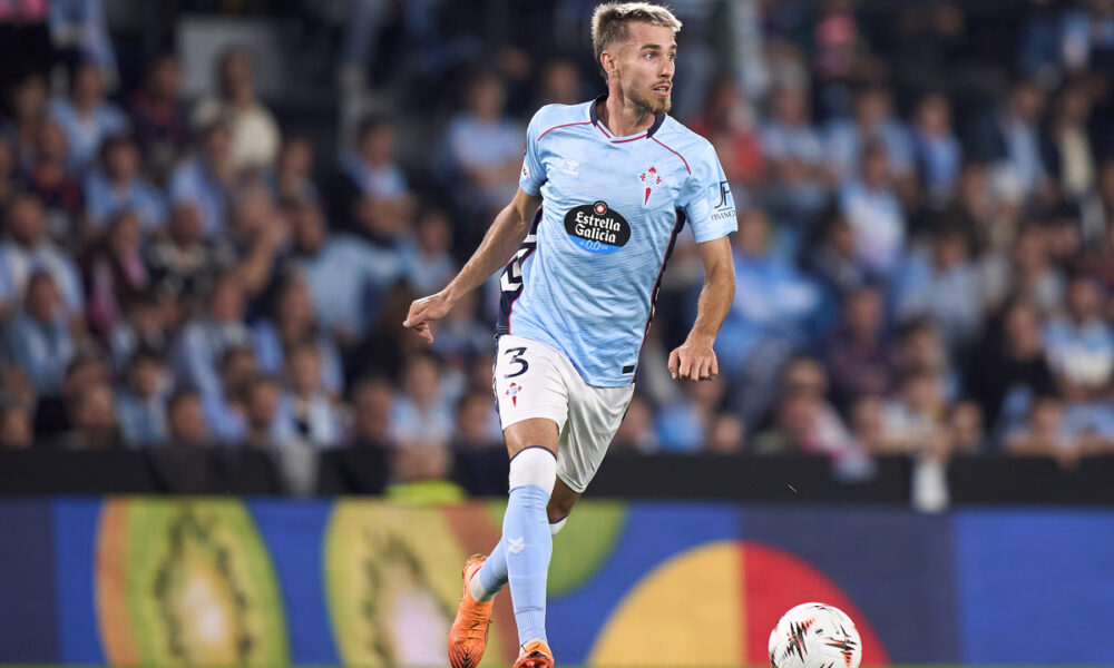 VIGO, SPAIN - OCTOBER 02: Oscar Mingueza of RC Celta de Vigo in action during the UEFA Europa League 2025/26 League Phase MD2 match between Real Club Celta de Vigo and PAOK FC at Estadio Abanca Balaidos on October 02, 2025 in Vigo, Spain. (Photo by Jose Manuel Alvarez Rey/Getty Images)
