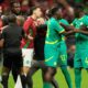 Senegal's and Morocco[s players scuffle after a penalty call during the Africa Cup of Nations final soccer match between Senegal and Morocco, in Rabat, Morocco, Sunday, Jan. 18, 2026. (AP Photo/Mosa'ab Elshamy)